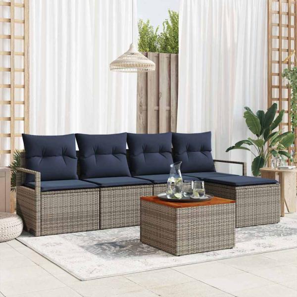 ARDEBO.de - Gartensofa-set mit Kissen 6 pcs Grau Poly-Rattan