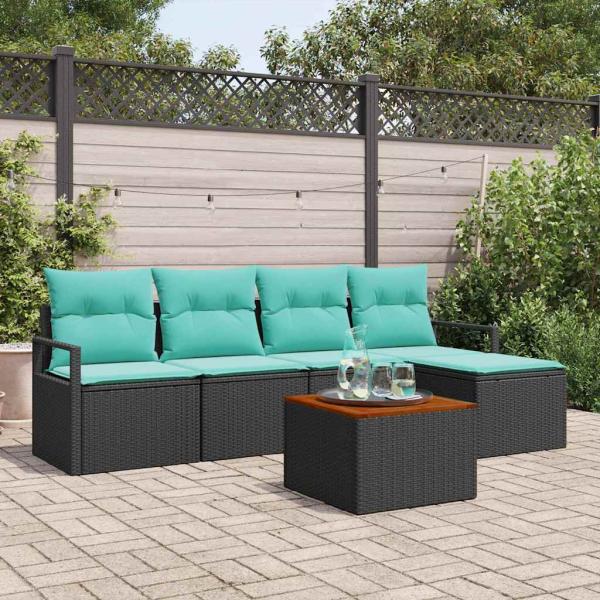 ARDEBO.de - Gartensofa-set mit Kissen 6 pcs Schwarz Poly-Rattan