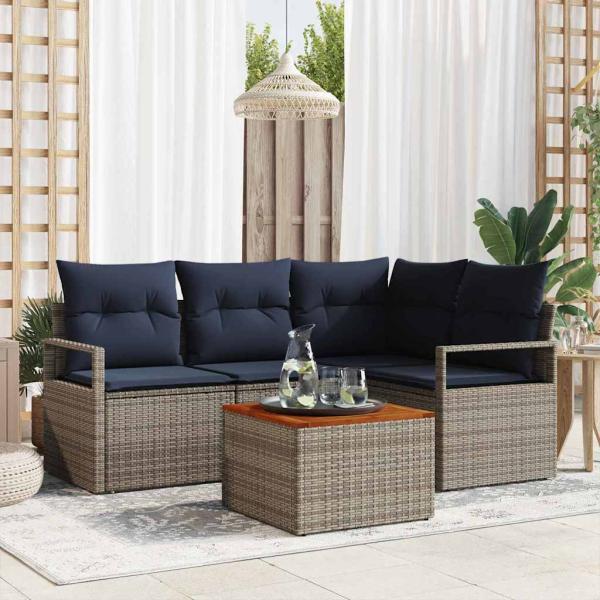 ARDEBO.de - Gartensofa-set mit Kissen 5 pcs Grau Poly-Rattan