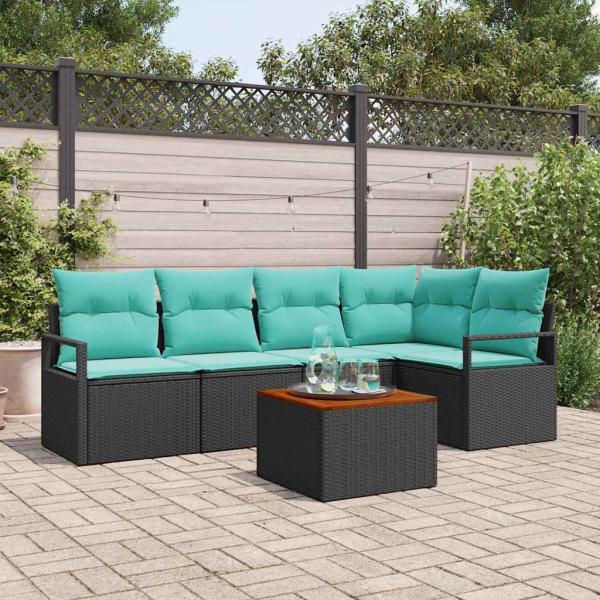 ARDEBO.de - Gartensofa-set mit Kissen 6 pcs Schwarz Poly-Rattan