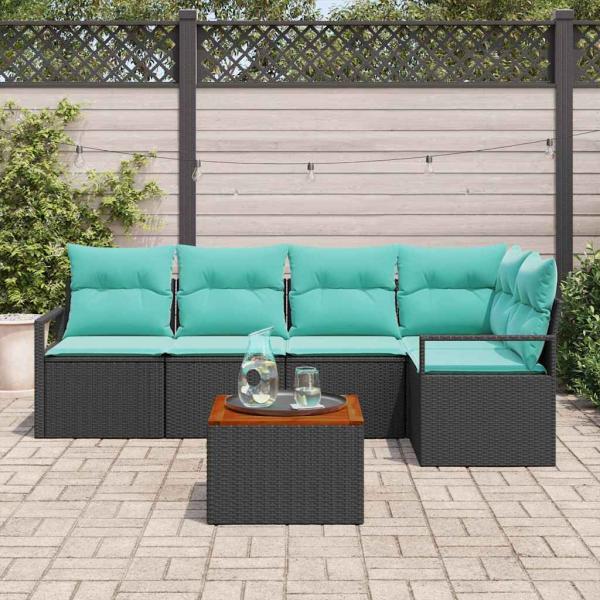 Gartensofa-set mit Kissen 6 pcs Schwarz Poly-Rattan