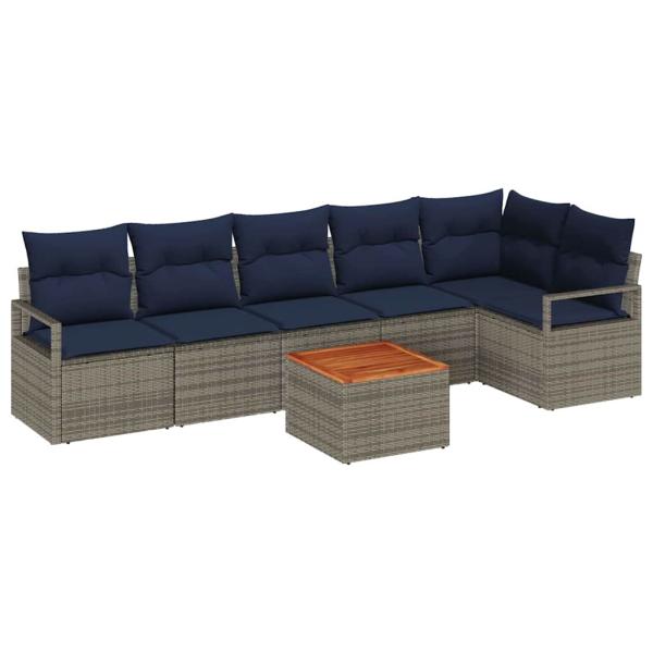 Gartensofa-set mit Kissen 7 pcs Grau Poly-Rattan
