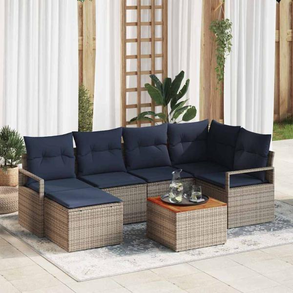 ARDEBO.de - Gartensofa-set mit Kissen 7 pcs Grau Poly-Rattan