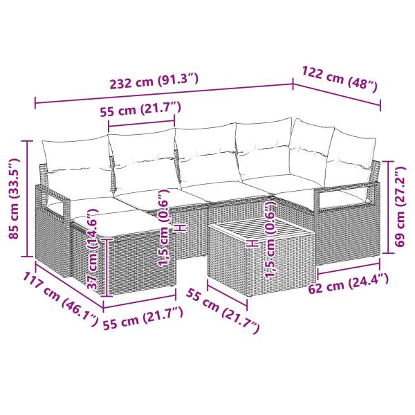 Gartensofa-set mit Kissen 7 pcs Grau Poly-Rattan