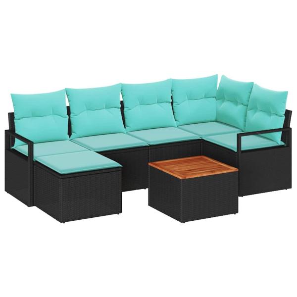 Gartensofa-set 7 stk. Schwarz Poly-Rattan