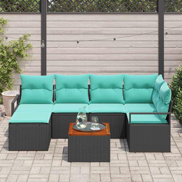 Gartensofa-set 7 stk. Schwarz Poly-Rattan