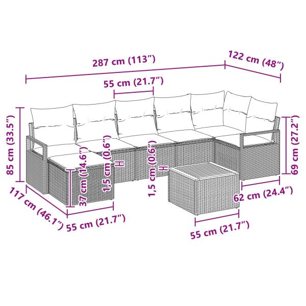 Gartensofa-set 8 Stk. Grau Poly-Rattan