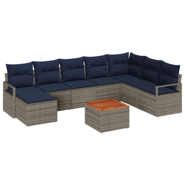 Gartensofa-set mit Kissen 9 pcs Grau Poly-Rattan