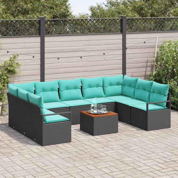 Gartensofa-set 10 stk. Schwarz Poly-Rattan