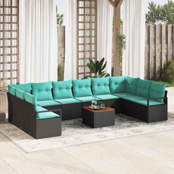 ARDEBO.de - Gartensofa-set mit Kissen 11 pcs Schwarz Poly-Rattan