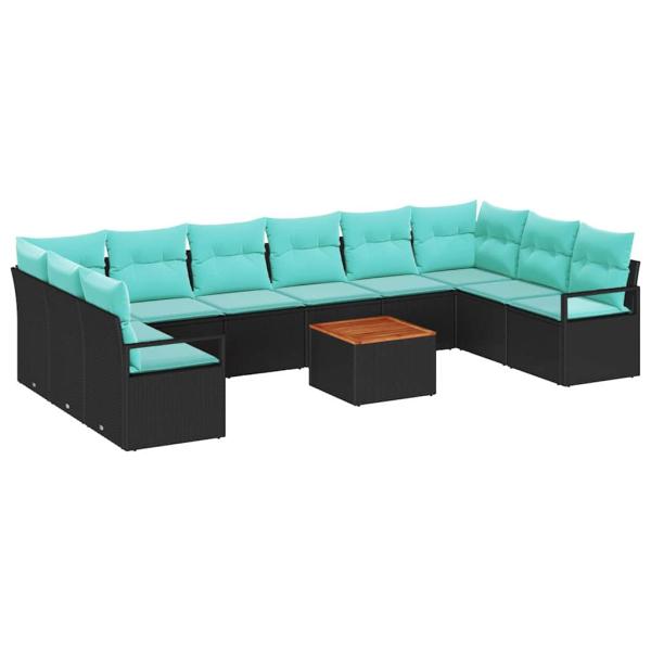 Gartensofa-set mit Kissen 11 pcs Schwarz Poly-Rattan