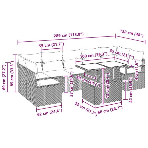 Garten-Sofa-Set mit Kissen 8 pcs Schwarz und Blau Poly-Rattan