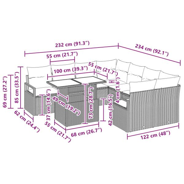 Gartensofa-set mit Speicher 9 pcs Schwarz und Blau Poly-Rattan