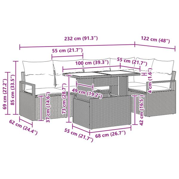 Gartensofa-set mit Kissen 6 pcs Grau und Marineblau Poly-Rattan