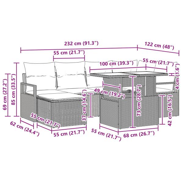 Gartensofa-set mit Speicher 7 pcs Schwarz und Blau Poly Rattan