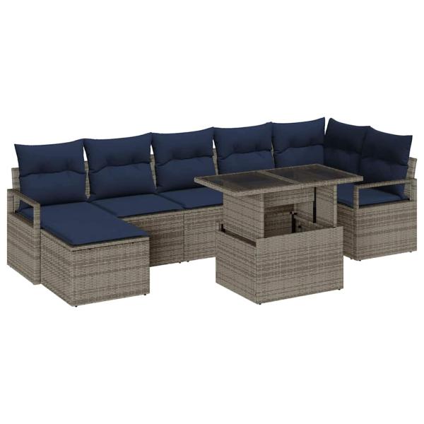 Gartensofa-set 8 pcs Grau und Marineblau Poly-Rattan