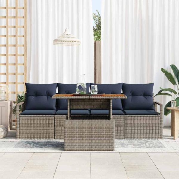 Garten-Sofa-Set mit Kissen 5 pcs Grau und Marineblau