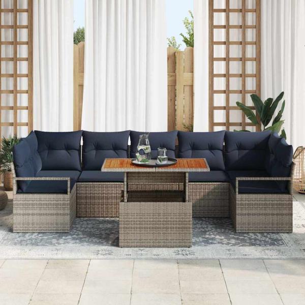 Gartensofa-set 8 stk. 7-Sitzanzahl Grau und Marineblau