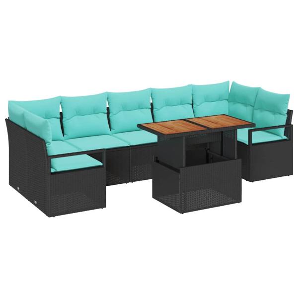 Gartensofa-set 8 stk. 7-Sitzanzahl Schwarz und Türkis