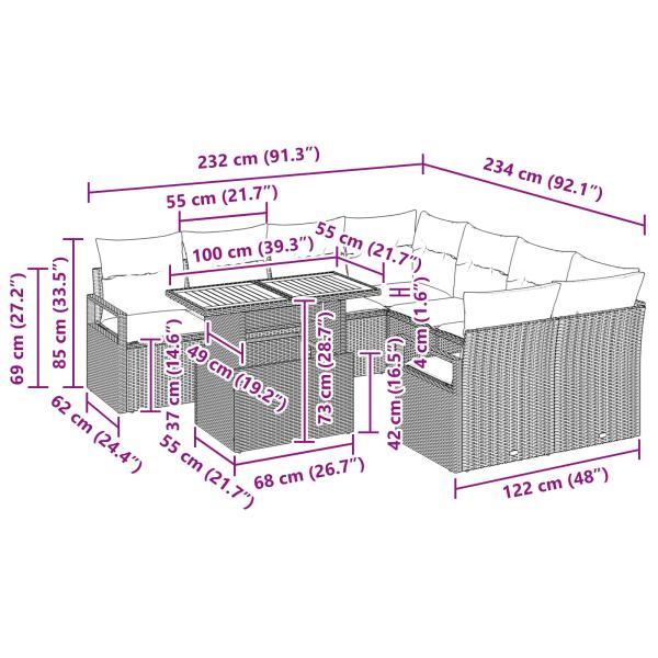 Gartensofa-set 9 stk. 8-Sitzanzahl Grau und Marineblau