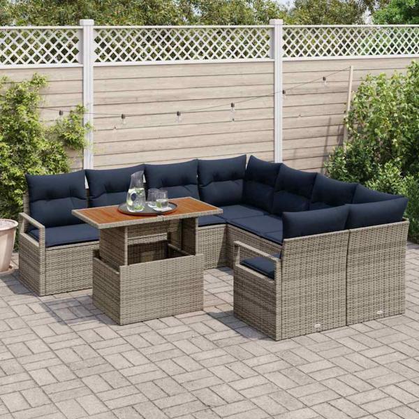 Gartensofa-set 9 stk. 8-Sitzanzahl Grau und Marineblau