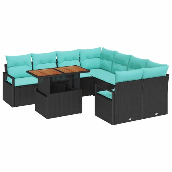 Gartensofa-set 9 Stk. 8-Sitzanzahl Schwarz und Türkis