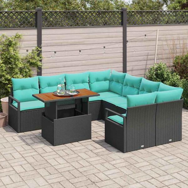 Gartensofa-set 9 Stk. 8-Sitzanzahl Schwarz und Türkis