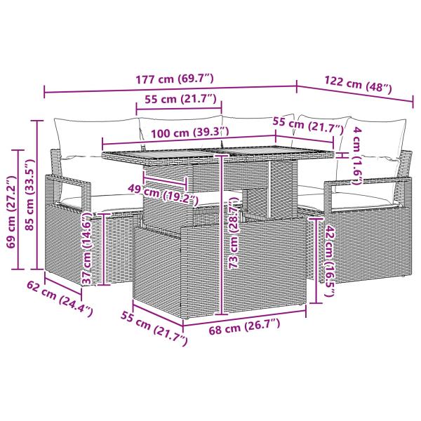 Gartensofa-set 5 stk. 4-Sitzanzahl Grau und Marineblau