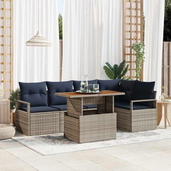 ARDEBO.de - Garten Essgruppe mit Kissen 6 pcs Grau und Marineblau