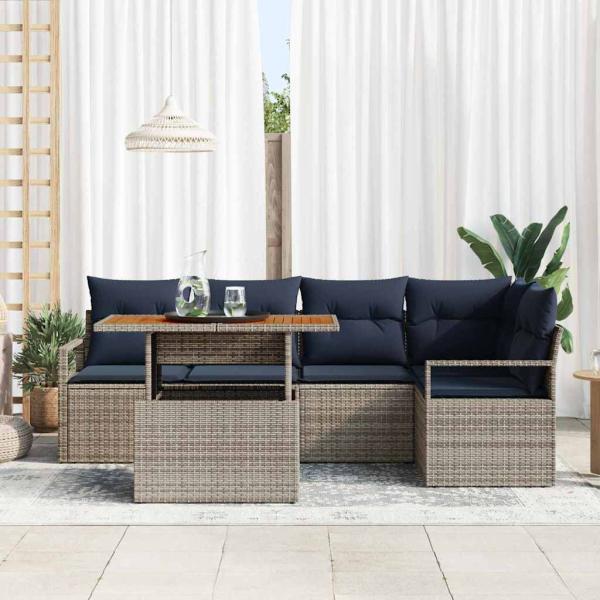 Garten Essgruppe mit Kissen 6 pcs Grau und Marineblau
