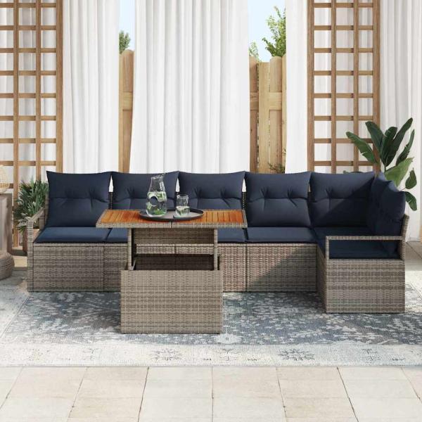 Gartensofa-set 7 stk. 6-Sitzanzahl Grau und Marineblau