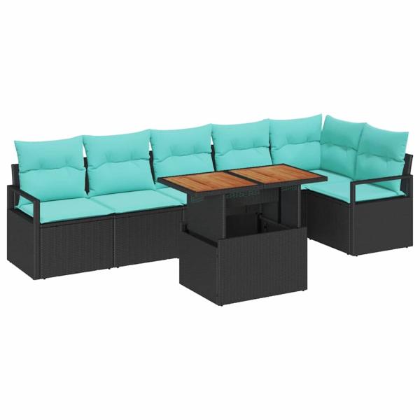 Gartensofa-set 7 stk. 6-Sitzanzahl Schwarz und Türkis