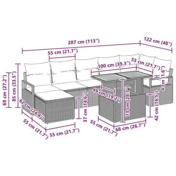 Gartensofa-set 8 pcs Grau und Marineblau