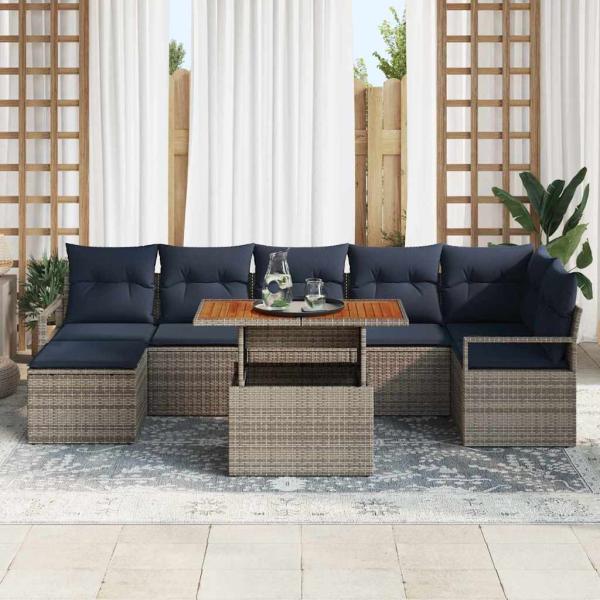 Gartensofa-set 8 pcs Grau und Marineblau