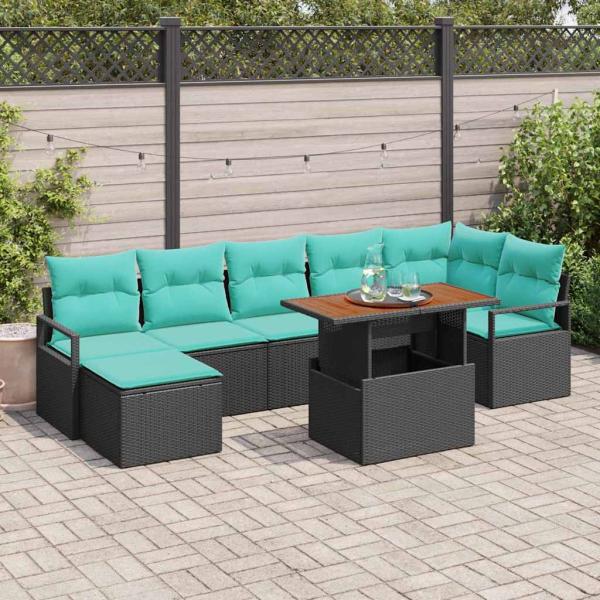 ARDEBO.de - Gartensofa-set 8 pcs Schwarz und Türkis