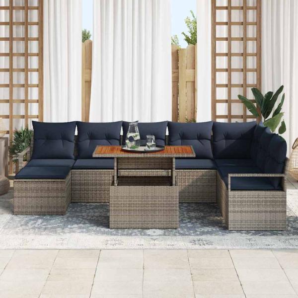 Gartensofa-set 9 pcs Grau und Marineblau