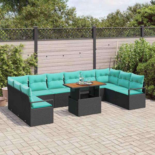 Gartensofa-set 11 stk. 10-Sitzanzahl Schwarz und Türkis