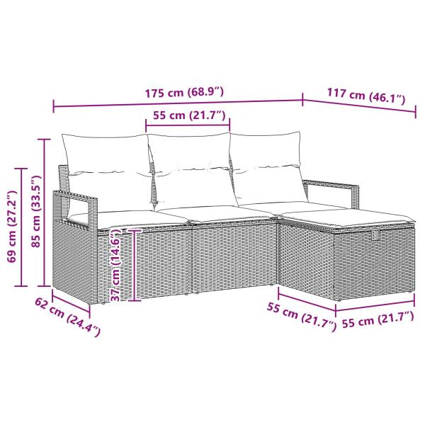 Sofa Set mit Kissen 4 pcs Braun und Rot Poly-Rattan
