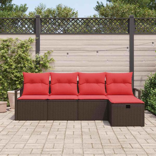 Sofa Set 5 Stk. Braun und Rot Poly-Rattan