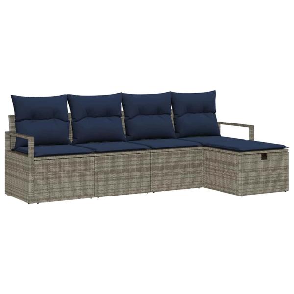 Sofa Set 5 stk. 5-Sitzanzahl Grau und Marineblau Poly-Rattan