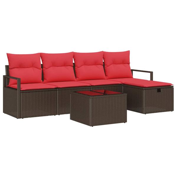 Sofa Set 6 Stk. 5-Sitzanzahl Braun und Rot Poly-Rattan