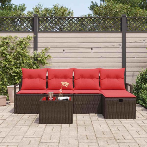 Sofa Set 6 Stk. 5-Sitzanzahl Braun und Rot Poly-Rattan
