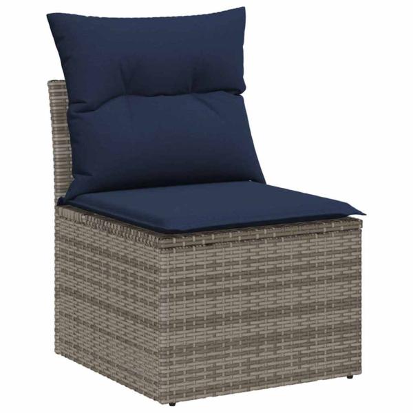 Sofa Set 6 Stk. Grau und Marineblau Poly-Rattan
