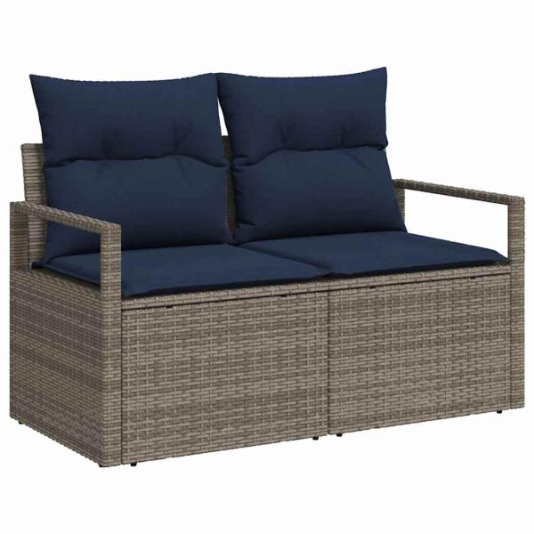 Sofa Set 7 Stk. Grau und Marineblau Poly-Rattan