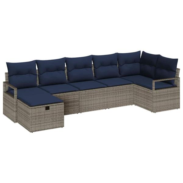 Sofa Set 7 stk. 7-Sitzanzahl Grau und Marineblau Poly-Rattan