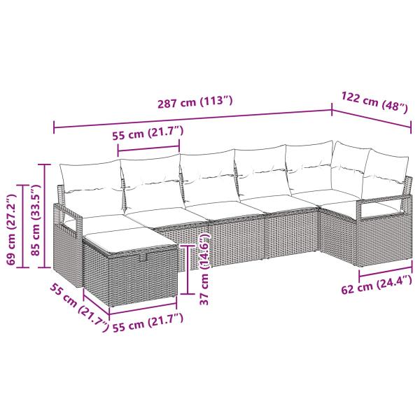 Sofa Set 7 stk. 7-Sitzanzahl Grau und Marineblau Poly-Rattan