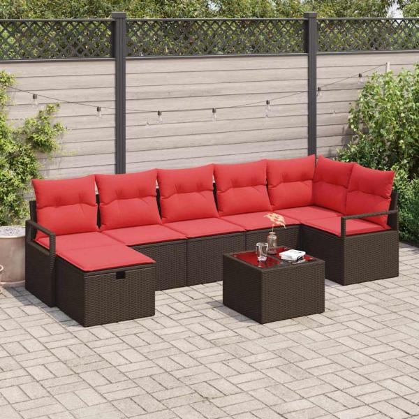 ARDEBO.de - Sofa Set mit Kissen mit Speicher Braun und Rot Poly-Rattan