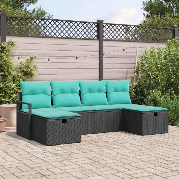 ARDEBO.de - Sofa Set 6 stk. 6-Sitzanzahl Schwarz und Türkis Poly-Rattan