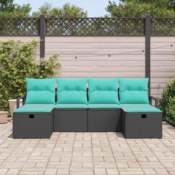 Sofa Set 6 stk. 6-Sitzanzahl Schwarz und Türkis Poly-Rattan
