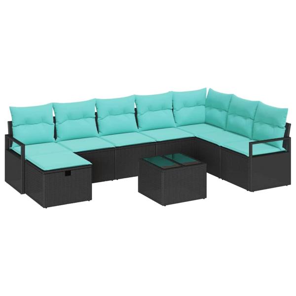 Sofa Set 9 stk. Schwarz Poly-Rattan